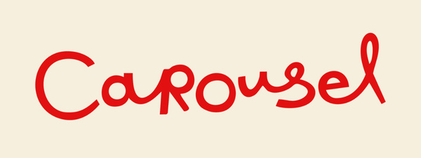 Carousel wordmark in a red script-like font