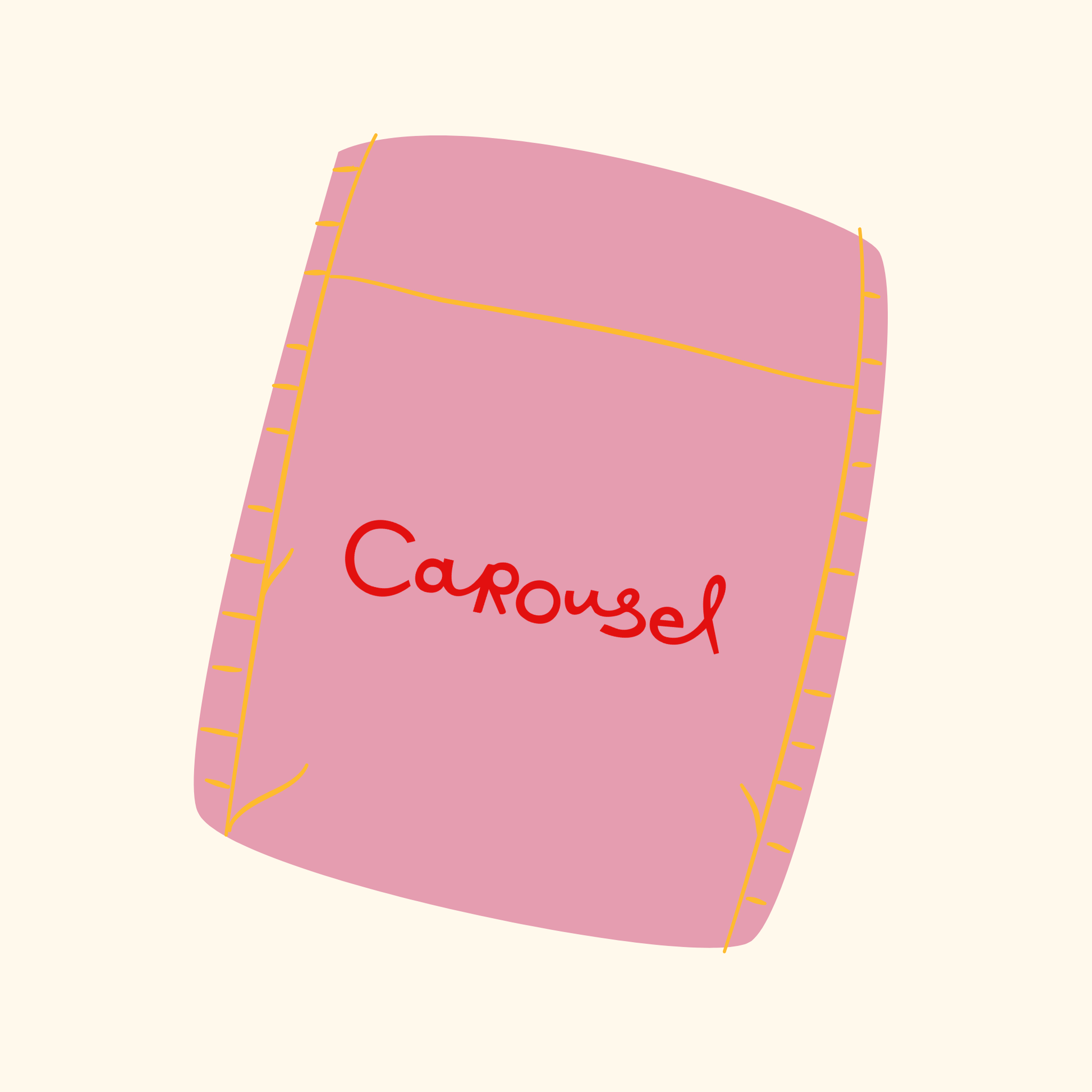 graphic of a pink parcel with yellow accents and the red Carousel logo